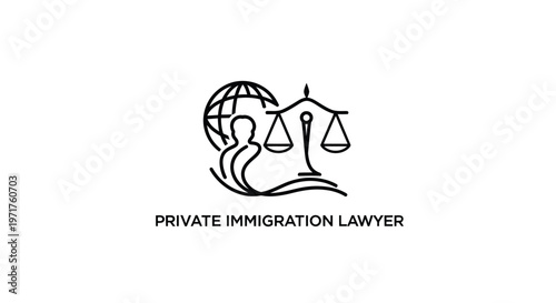 Immigration Lawyer Logo: Scales of Justice, Globe, and Stylized Figure