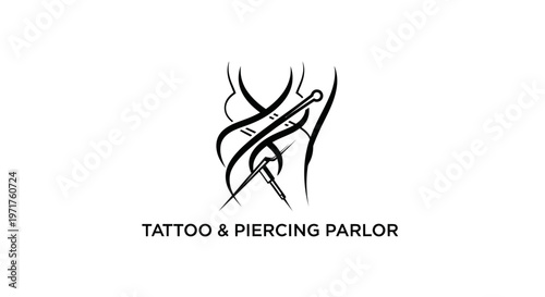 Tattoo and Piercing Parlor Logo with Needle and Abstract Design