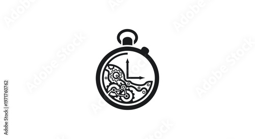 Vintage Pocket Watch Mechanism Illustration - Time Concept