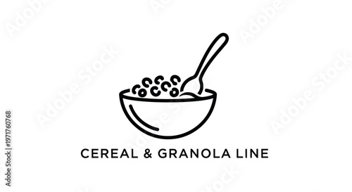 Cereal Bowl with Spoon Icon - Healthy Breakfast Line Art Vector