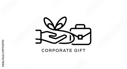 Corporate Gift Icon: Hand Offering Briefcase with Ribbon
