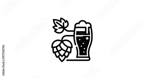 Beer and Hops Icon: Craft Brewery Ingredient and Refreshing Drink