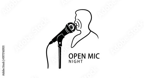 Open Mic Night Microphone Silhouette with Speaker Outline
