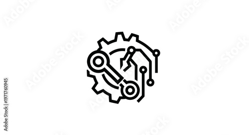 Abstract mechanical circuit board with gears and tools icon