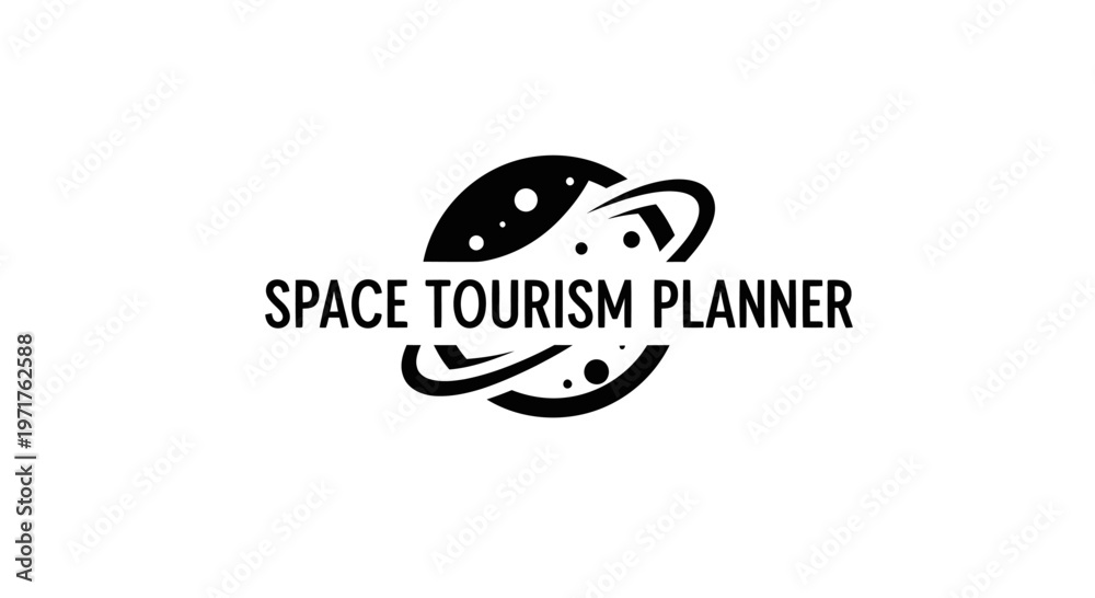 Obraz premium Space Tourism Planner Logo: Planet Orbiting with Stars and Rings