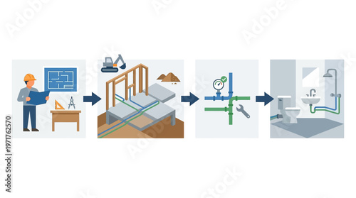 Plumbing Installation Process Infographic from Planning to Final Bathroom Setup