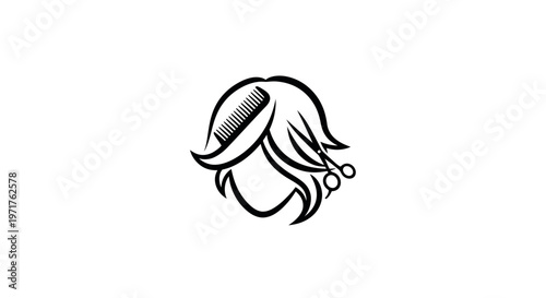 Hairstyle Icon: Scissors and Comb with Woman's Silhouette