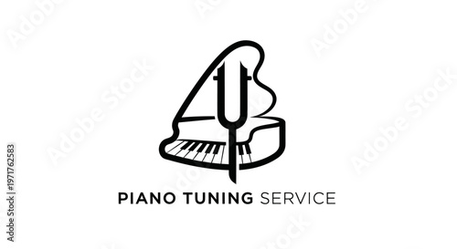 Piano Tuning Service Logo - Grand Piano and Tuning Fork Icon