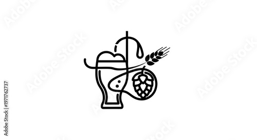 Craft Beer Icon: Glass, Hop, Wheat, Straw - Minimalist Design