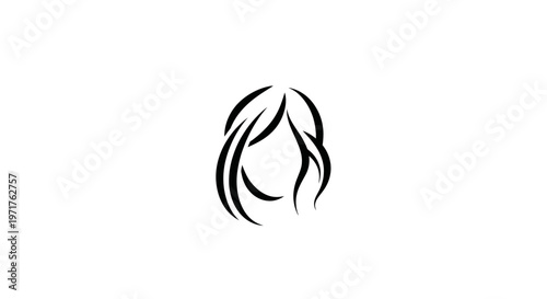 Minimalist abstract black hair silhouette on white background, simple design