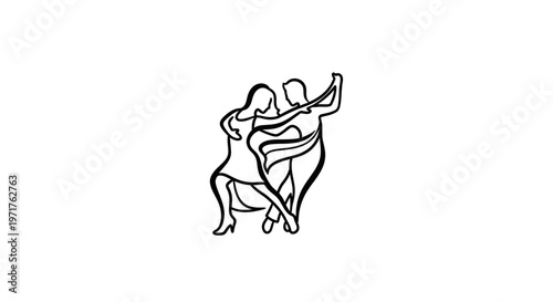 Elegant Couple Dancing Tango, Minimalist Line Art Silhouette