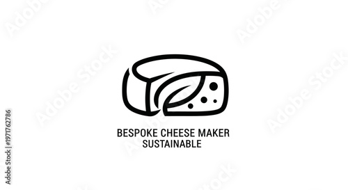 Minimalist icon of cheese with leaf, representing bespoke and sustainable cheese making.