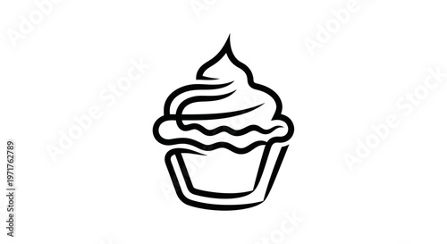 Minimalist cupcake line art icon, simple sweet dessert drawing