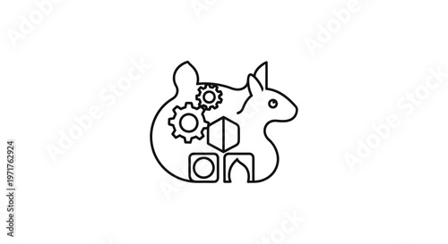 Squirrel Icon with Gears and Blocks - Creative Design