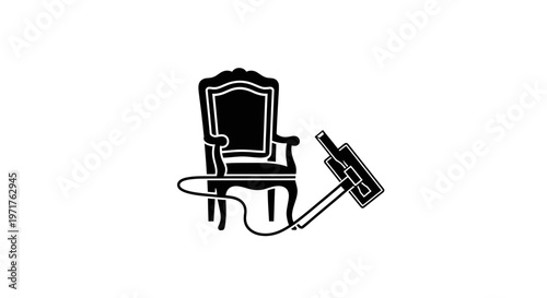 Retro armchair with vacuum cleaner hose attached, white background, silhouette