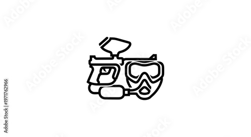 Paintball Gun and Mask Icon - Outline Vector Illustration