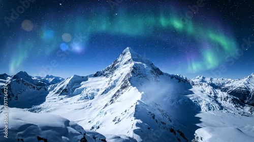 Stunning timelapse of snow-covered mountain with the majestic aurora borealis dancing across the night sky