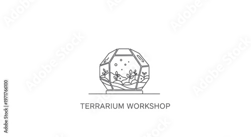 Geometric Terrarium Workshop Line Art Icon - Miniature Garden Ecosystem