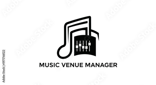 Music Venue Manager Logo: Musical Note and Sound Mixer Icon