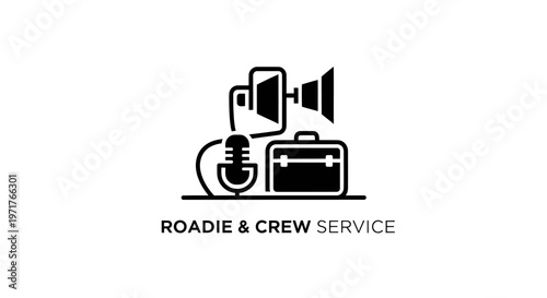 Roadie and Crew Service Icon: Microphone, Camera, Speaker, Briefcase, Mobile