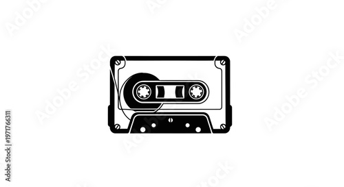Retro cassette tape icon, vintage audio recording technology, nostalgia symbol