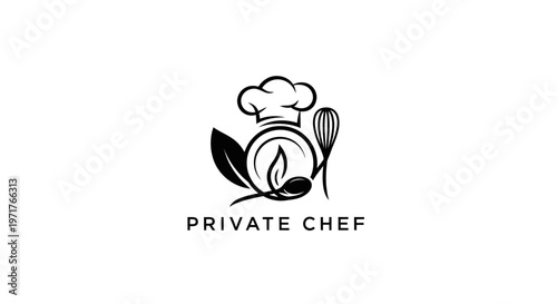 Private Chef Logo: Whisk, Spoon, Leaf, Flame, Chef Hat - Culinary Symbol