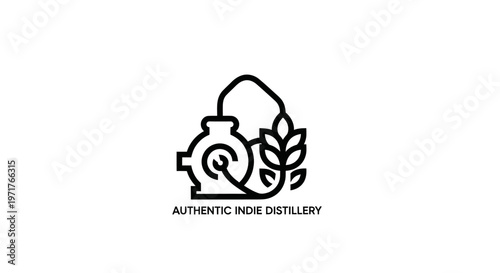 Authentic Indie Distillery Logo with Grain and Still Icon