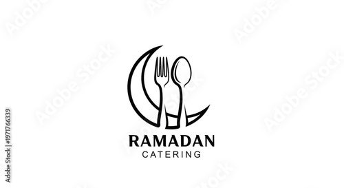 Ramadan Catering Logo: Crescent Moon, Spoon, Fork, White Background