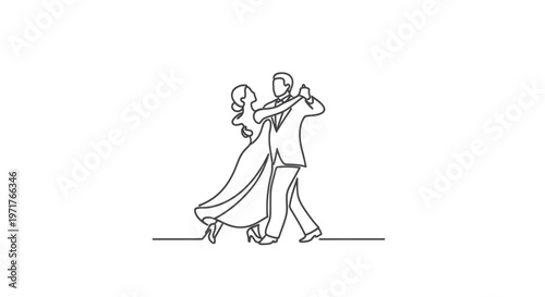 Elegant Couple Dancing: Continuous Line Art Illustration of Ballroom Dancers