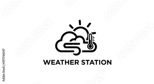 Weather Station Icon: Sun, Cloud, and Thermometer - Forecasting Concept