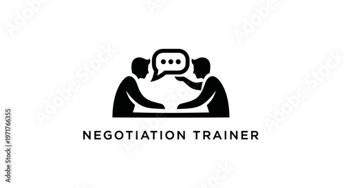 Business Negotiation Icon: Two Silhouettes Discussing Over Table