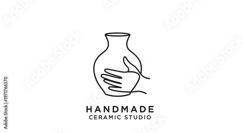 Handmade ceramic studio logo, hand shaping vase, minimalist line art
