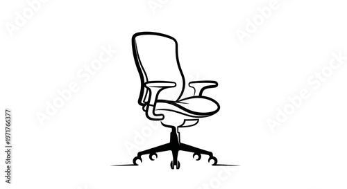 Ergonomic Office Chair Sketch Drawing on White Background