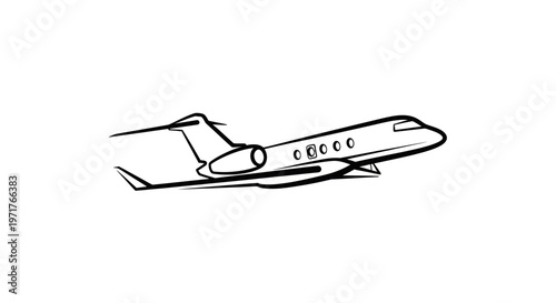 Modern Private Jet Aircraft Flying Isolated on White Background, Business Travel