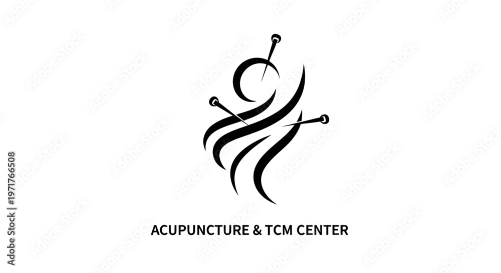 Fototapeta premium Acupuncture Needles Logo - Traditional Chinese Medicine Symbol
