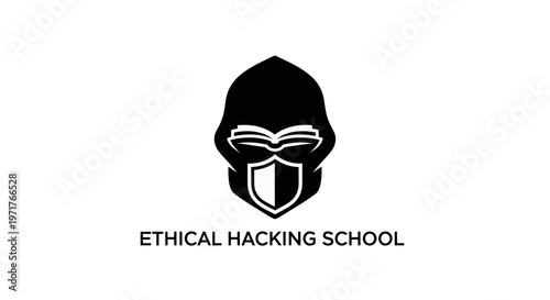 Ethical Hacking School Logo: Gorilla Mask, Book, Shield - Cybersecurity Education