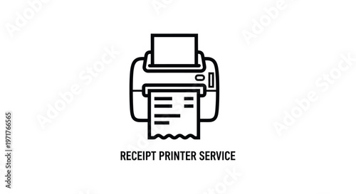 Receipt Printer Service Icon: Modern Line Art for Business and Technology