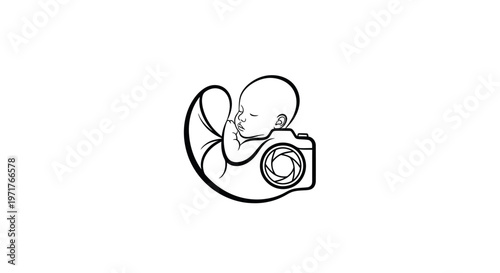 Baby Fetus and Camera Logo Concept - Parenthood Photography Symbol
