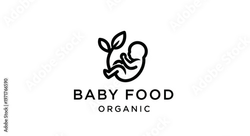 Organic Baby Food Logo: Fetus with Leaf, Healthy Nutrition, Natural Ingredients