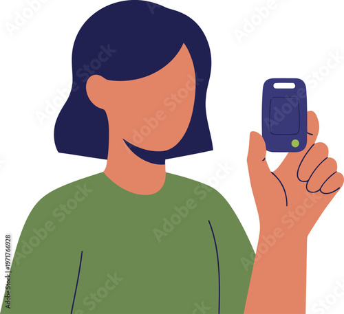 A woman holds an EV key fob, showcasing modern car technology. Clean, minimalist design with a soft color palette. Ideal for digital marketing and automotive visuals.