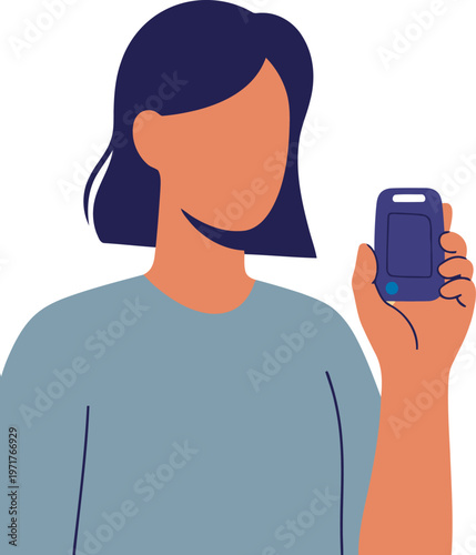 A woman holds an EV key fob, showcasing modern car technology. Clean, minimalist design with a soft color palette. Ideal for tech, automotive, and lifestyle visuals.