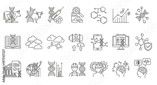 Biotechnology Icons Genetics, Healthcare, Agriculture, and Research