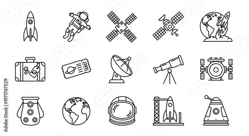 Comprehensive Space Exploration and Astronomy Line Icons Set for Digital Design and Educational Content
