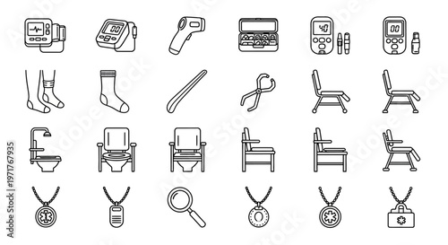 Collection of medical and personal care items for elderly and disabled individuals