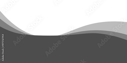 Minimalist black and gray wave vector design with smooth flowing curves at the bottom, transitioning into a clean white background. Ideal for banners, footers, or modern layouts.