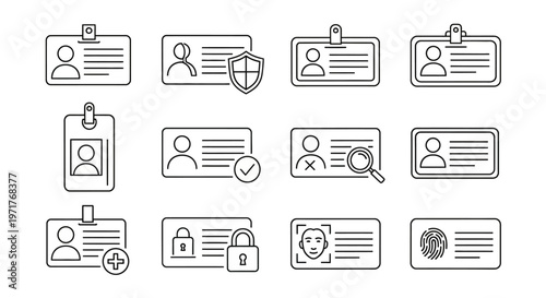 Collection of various identification cards and security icons, representing identity verification and access control