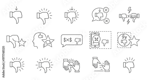 Collection of Thumbs Down Icons representing negativity, dislike, and disapproval in various styles and contexts