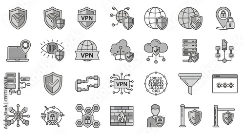 Essential Collection of Internet Security and Virtual Private Network Protection Icons