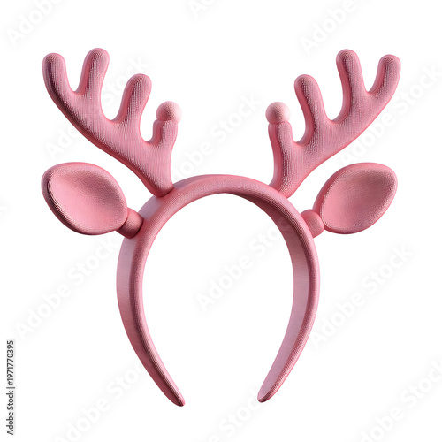Pink reindeer antler headband with fuzzy ears a festive holiday accessory
