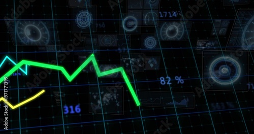 Displaying neon green zigzag graph fluctuating on HUD with blue grid, yellow line, 316, 82%
